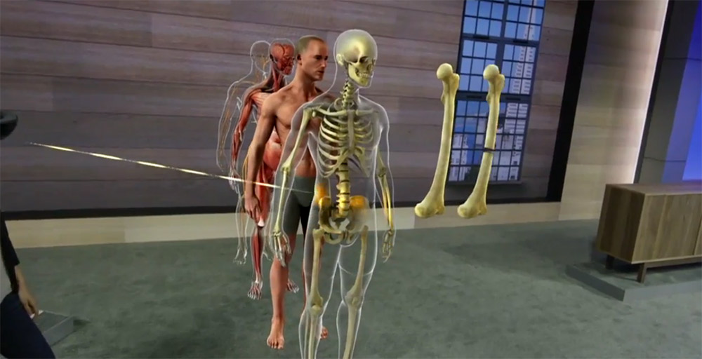 Microsoft HoloLens showing a 3D extrusion of a human body in augmented reality.