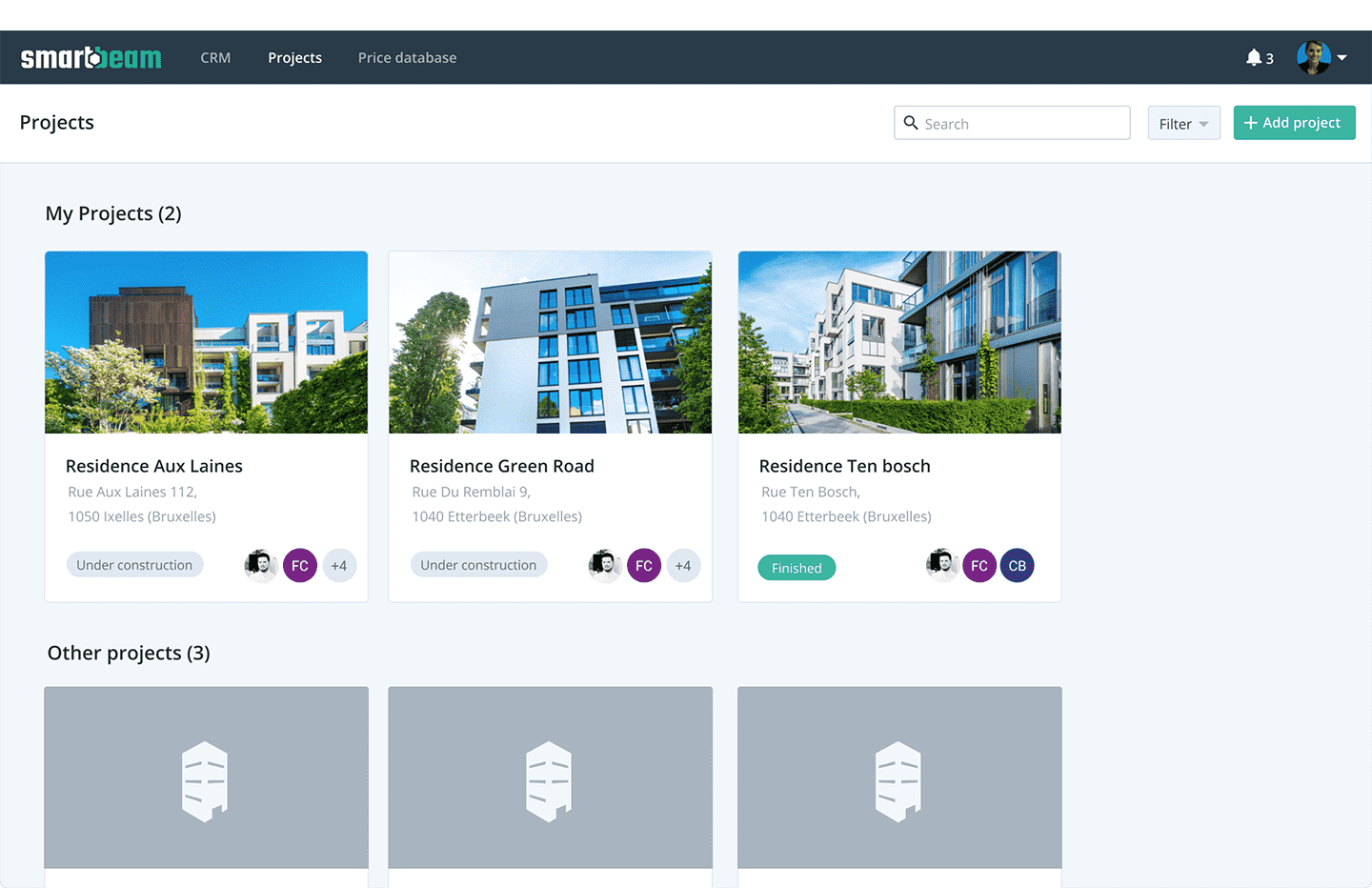 Smartbeam desktop view - Projects